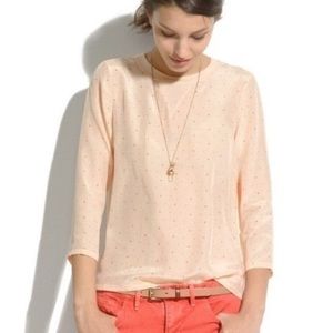 Madewell | Pink Polka dot Silk Long Sleeve Top